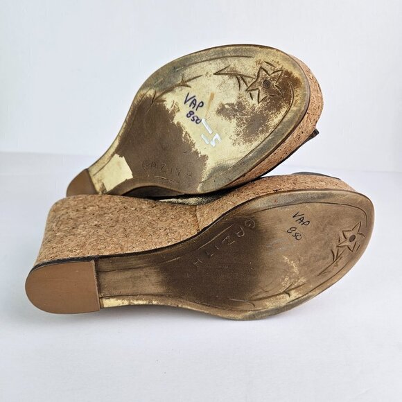 Miz Mooz Bronze Metallic Leather Peep Toe Slingback Wedge Sandal EU 39/US 8.5-9 - Picture 8 of 12